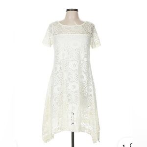 Women's White 2X Plus Hanky Lace Sheath Dress